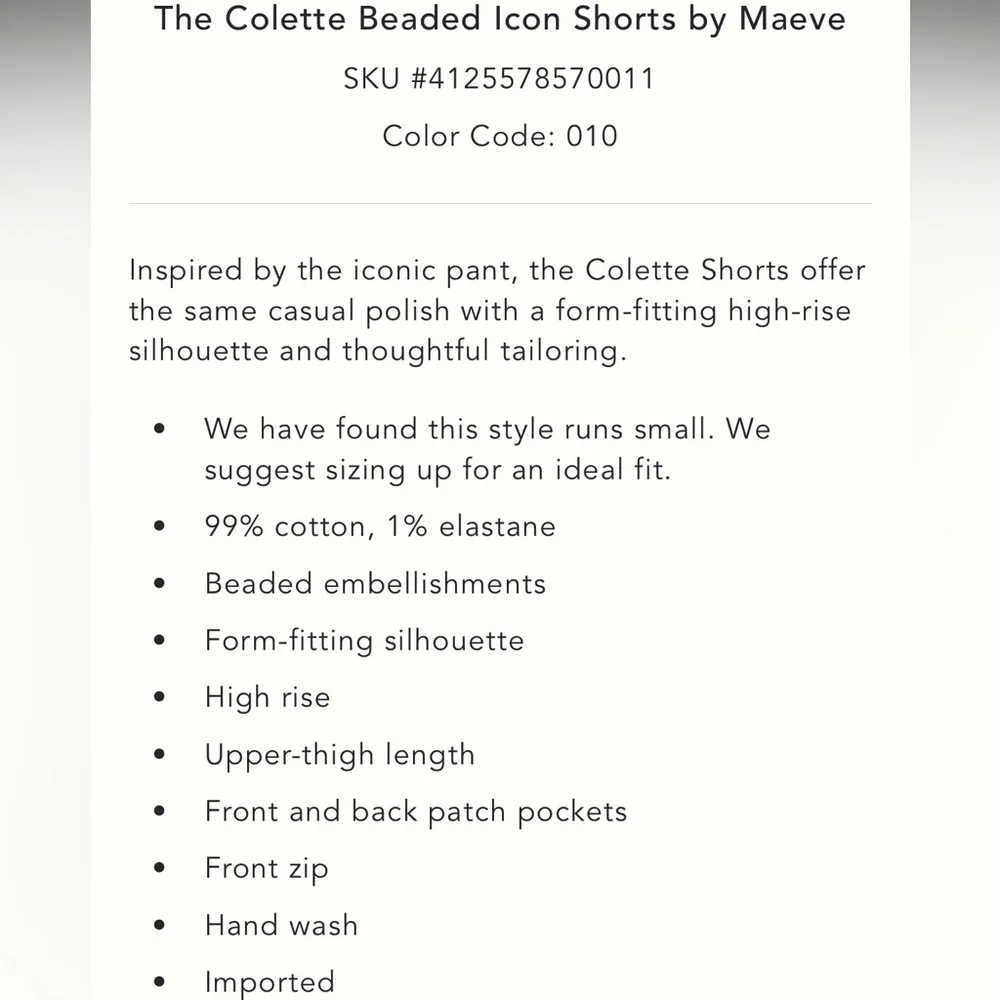 Anthropologie The Colette Beaded Icon Shorts by Maeve - Picture 6 of 6